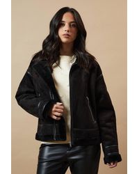 Oasis - Zip Through Faux Leather Short Aviator Jacket - Lyst