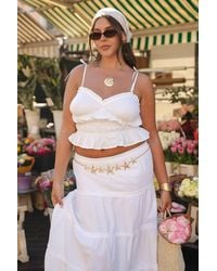 Boohoo - Plus Cotton Shirried Tie Strap Cami Top - Lyst