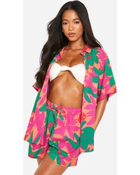 Boohoo - Abstract Shirt And Short Beach Co-ord - Lyst