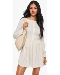 Boohoo - Rib Drop Hem Button Down Mini Dress - Lyst