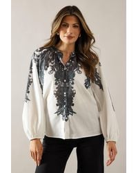 Wallis - Placement Print Button Through Top - Lyst