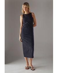 Warehouse - Denim All Over Hot Fix Sleeveless Fitted Midi Dress - Lyst