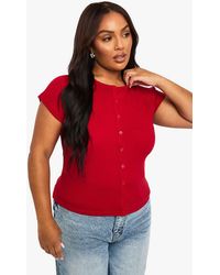 Boohoo - Plus Button Down Cap Sleeve Top - Lyst