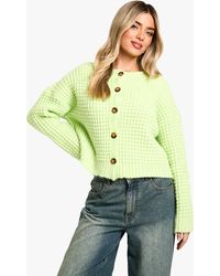 Boohoo - Premium Chunky Stitch Button Down Knitted Cardigan - Lyst