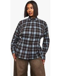 Boohoo - Plus Pleated Cinched Waist Flannel Shirt - Lyst