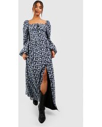 Boohoo - Floral Puff Sleeve Rouched Bust Maxi Milkmaid Dress - Lyst