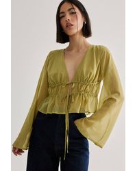 Nasty Gal - Chiffon Ruffle Tie Front Fluted Sleeve Top - Lyst