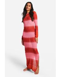 Boohoo - Tall Crochet Beach Striped Maxi Dress - Lyst