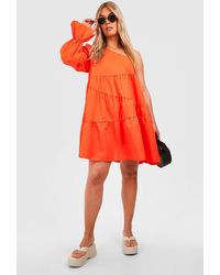 Boohoo - Plus Woven One Shoulder Tiered Smock Dress - Lyst