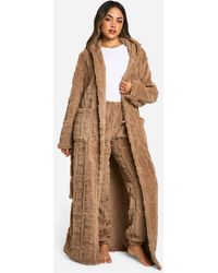 Boohoo - Embossed Bear Print Fleece Hooded Long Bathrobe/Robe - Lyst