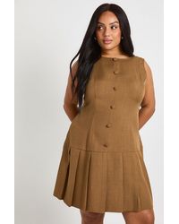 Boohoo - Plus Woven Button Down Pleated Skater Dress - Lyst