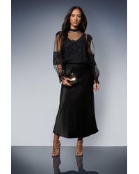 Oasis - Lace Frill Detail High Neck Sheer Blouse - Lyst