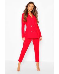 Boohoo Double Breasted Blazer And Pants Suit Set - Red