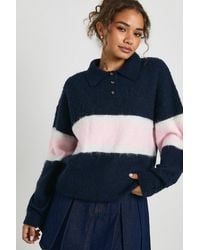 Boohoo - Stripe Front Button Down Collar Oversized Sweater - Lyst
