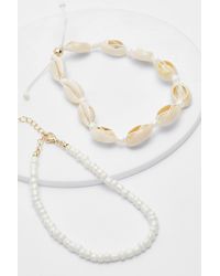 Boohoo - Shell And Pearl 2 Pack Anklets - Lyst