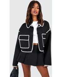 Boohoo - Contrast Stitch Detail Collared Jacket - Lyst