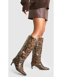 Boohoo - Print Low Square Toe Knee High Boots - Lyst