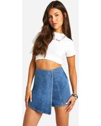 Boohoo - Wrap Detail Denim Skort - Lyst