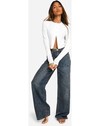Boohoo - Basics 32 Inch Leg High Waisted Super Wide Leg Jeans - Lyst