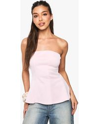 Boohoo - Double Layer Seam Detail Peplum Bandeau Top - Lyst