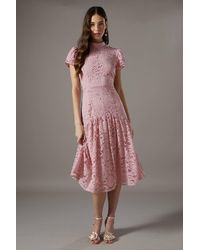 Coast - Lace Frill Sleeve High Neck Midi Dress - Lyst