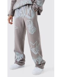 BoohooMAN - Tall Relaxed Graffiti Applique Joggers - Lyst
