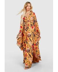 Boohoo - Tropical Floral Chiffon Print Cut Out Maxi Dress - Lyst