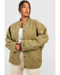 Boohoo - Plus Oversized Wool Bomber Jacket - Lyst