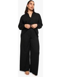 Boohoo - Plus Brushed Rib Collared Top & Trouser Lounge Set - Lyst