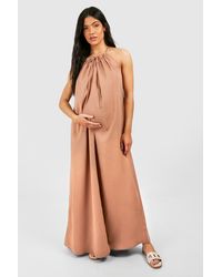 Boohoo - Maternity Trapeze Linen Midaxi Dress - Lyst