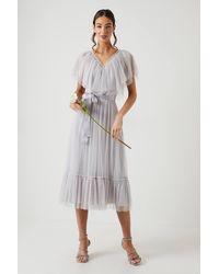 Coast - V Neck Frill And Ribbon Detail Tiered Bridesmaid Midi Dress - Lyst