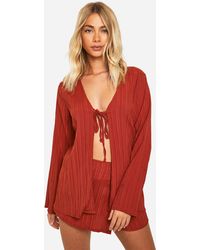 Boohoo - Woven Crinkle Tie Front Top & Wrap Skort - Lyst