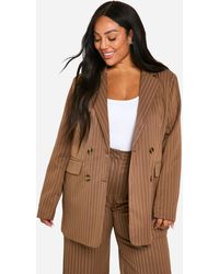 Boohoo - Plus Pinstripe Oversized Double Breasted Blazer - Lyst