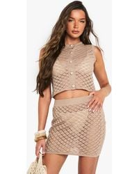 Boohoo - Crochet Button Detail Crop Top And Mini Skirt Co-Ord - Lyst