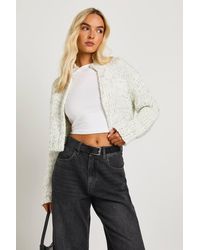Boohoo - Chunky Knit Marl High Neck Cardigan - Lyst