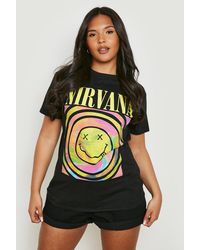 Boohoo Camiseta Plus Con Estampado De Smiley Y Nirvana - Negro