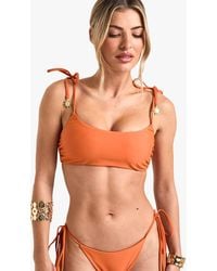 Boohoo - Sunshine Charm Trim Tie Shoulder Crop Bikini Top - Lyst