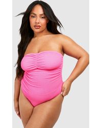 Boohoo - Plus Crinkle Tummy Control Bandeau Ruched Bathing Suit - Lyst