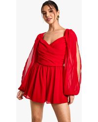 Boohoo - Chiffon Split Sleeve Playsuit - Lyst