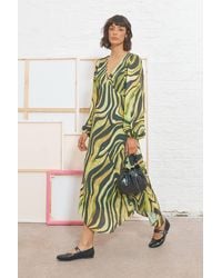 Warehouse - Tony Chiffon Plunge Neck Asymmetric Hem Midi Dress - Lyst