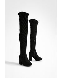 Boohoo - Wide Fit Stretch Block Heel Over The Knee Boots - Lyst
