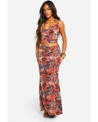 Boohoo - Printed Mesh Beaded Trim Detail Maxi Skirt - Lyst