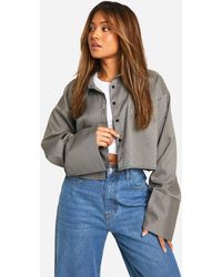 Boohoo - Petite Boxy Cropped Wide Sleeve Check Shirt - Lyst