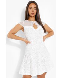 Boohoo - Lace Cut Out Skater Dress - Lyst