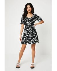 Dorothy Perkins - Petite Mono Ditsy Tie Front Sweetheart Jersey Mini Dress - Lyst