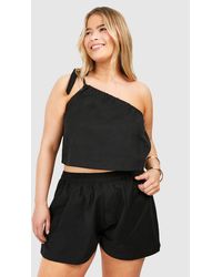 Boohoo - Plus Linen Look One Shoulder Top & Short Co Ord - Lyst