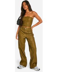 Boohoo - Washed Faux Leather Straight Leg Trousers - Lyst