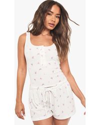 Boohoo - Ditsy Waffle Button Cami Top - Lyst