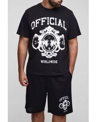Boohoo - Plus Official Varsity Regular Fit Print T-Shirt & Basketball Airtex Short Set - Lyst