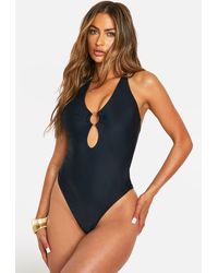 Boohoo - O-ring Cut Out Halterneck Bathing Suit - Lyst
